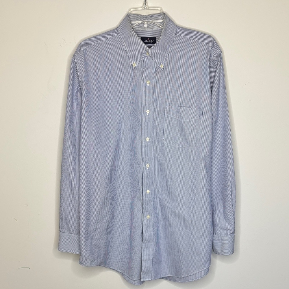 Allen‎ Solly Mens Blue White Striped Non-Iron Cotton Dress Shirt 16.5 34/35